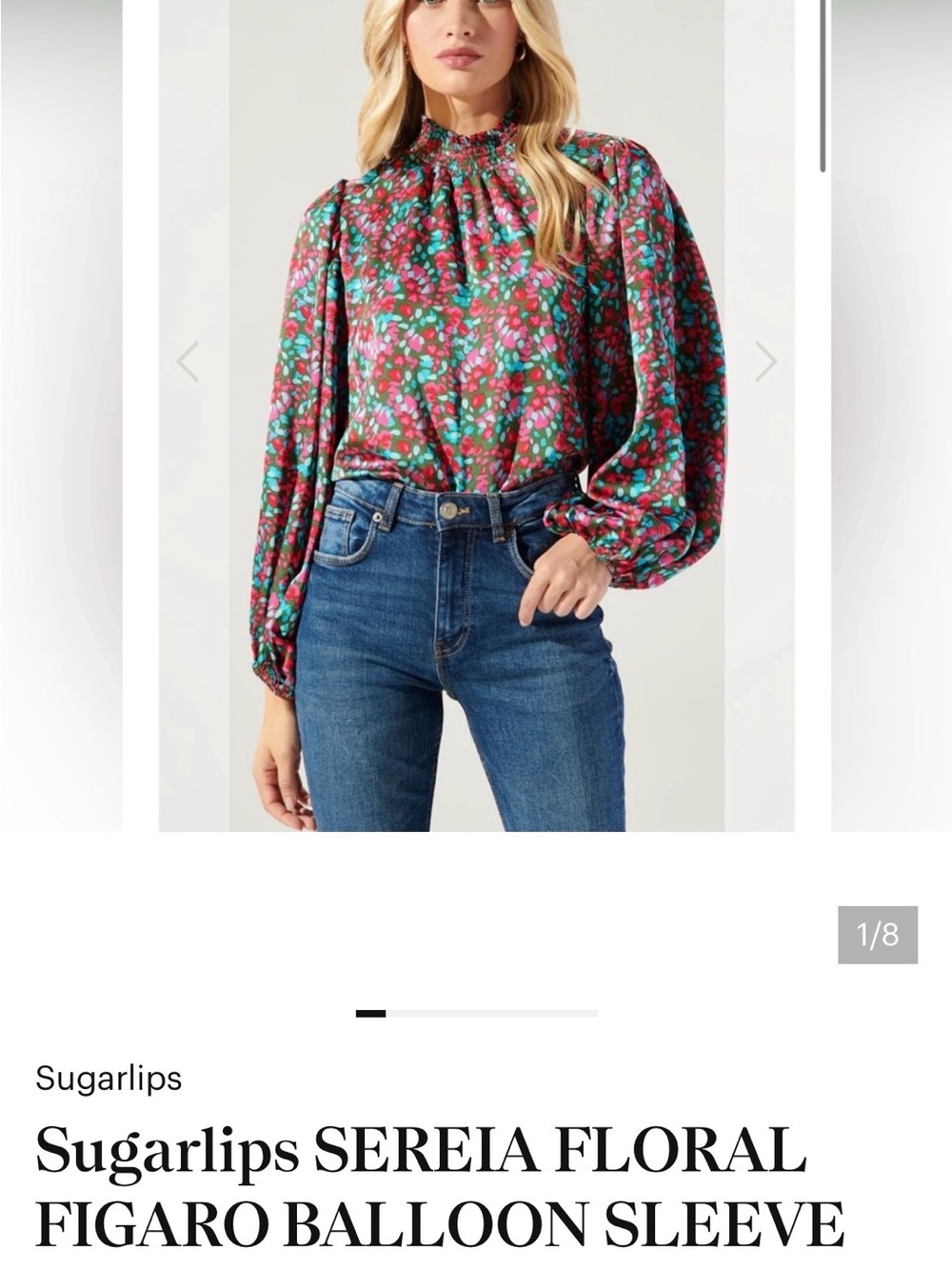 Sugarlips Floral Balloon-Sleeve Blouse in Red and Green